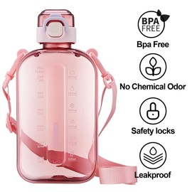 excvalues 24 oz Flat Water Bottle Travel Flask Portable BPA Free Square Water Bottle Leakproof Large Water Bottles for Bag Travel Sports(Pink)