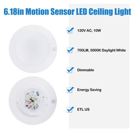 MingBright 6 Inch LED Closet Light, Ultra-Thin Motion Sensor Lighting Fixture, 5000K Daylight, 10W 700LM, Dimmable Ceiling Light for Closet, Hallway, Basement, ETL Listed