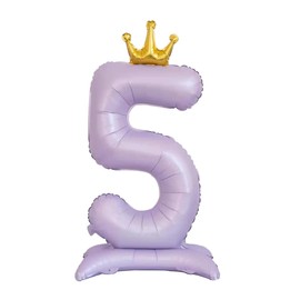 42 Inch Standing Base Purple Number 5 Balloons With Crown, 5th Birthday Decorations for Girls, 5th Birthday Party Supplies, Happy Birthday Balloons. (Purple 5)