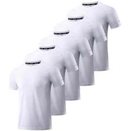 5 Pack Dry Fit Shirts for Men, Dry Fit Moisture Wicking Workout T-Shirts, Athletic Running Gym Short Sleeve Tee Shirts for Men White-5P05-3XL