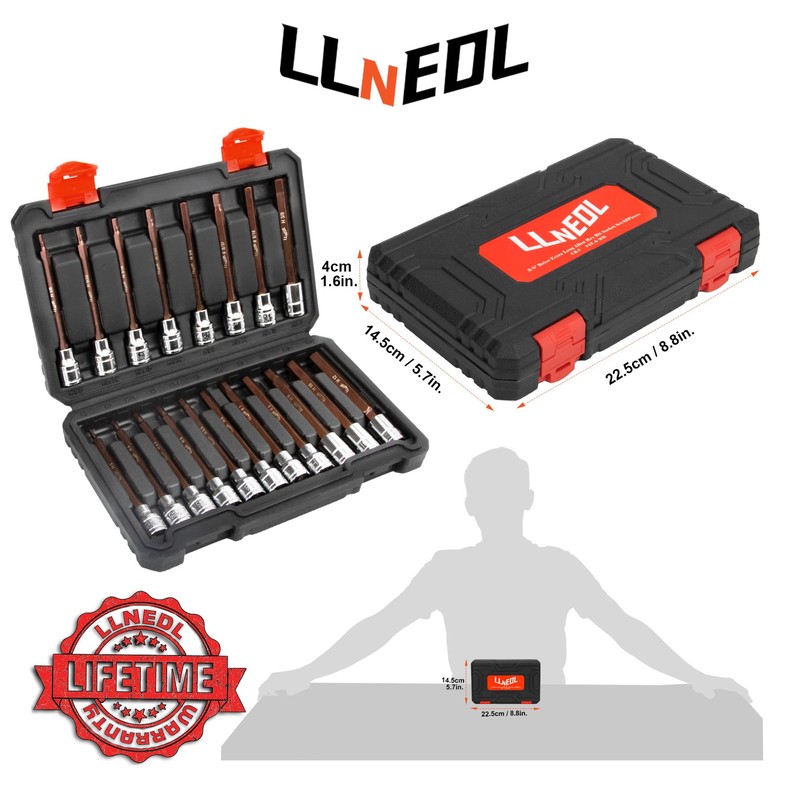 LLNEDL 3/8 Inch Drive Long Allen Hex Bit Socket Set,