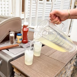 Mind Reader Pitcher and Cup Set, 6 Cups, Drink Pitcher with Lid, Glass Storage, Serving Set, 6.5"L x 6.5"W x 10.5"H, Clear