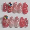 Shy Ribbon Heart Handmade Nail Tips - Coffin / 수줍은