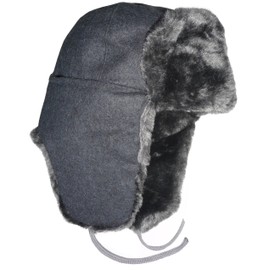 Faux Fur Ushanka Russian Winter Hat. Gray -59 with Russian Imperial Eagle Insignia