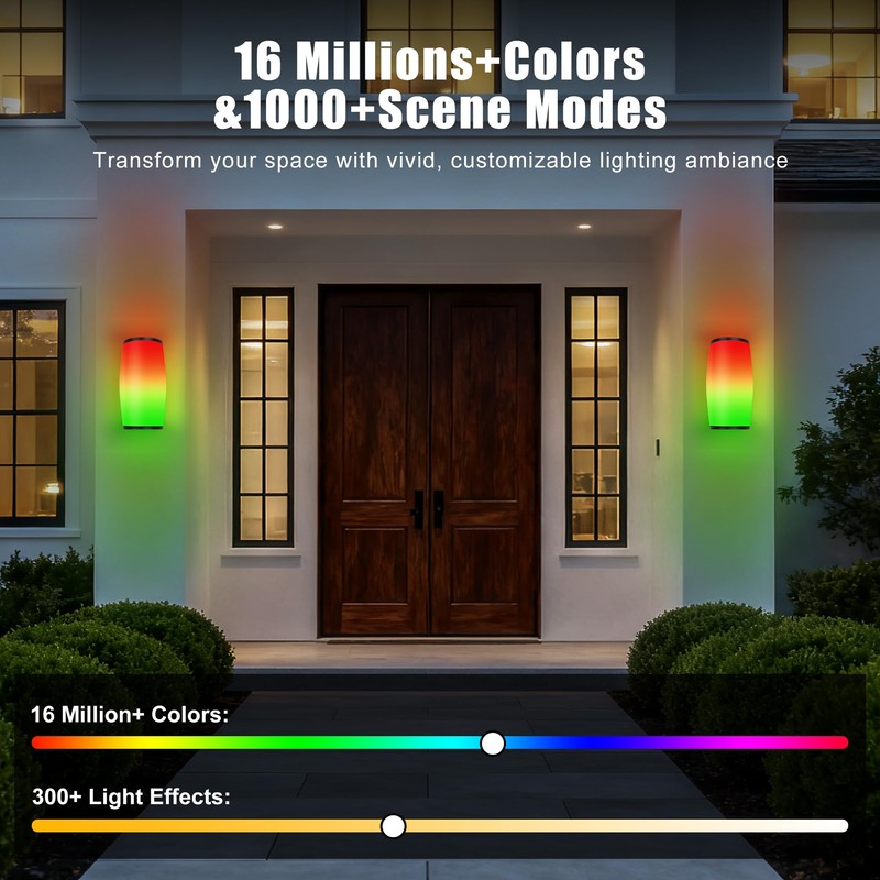 Yotivki Outdoor Wall Light, 2400LM Smart RGBWW Porch Lights Outdoor