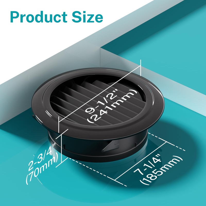 HG Power 8 Inch Soffit Vent, Black Round Vent Cover