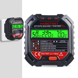 WIYETY Socket Tester with RCD Tester and LCD Voltage Display, Socket Tester with 6 Types of Fault Diagnostics, with Indicator Light Indicator, Leakage Voltage and Current Indicator, HT107D
