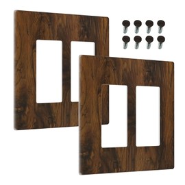 Wmhusu Outlet Covers Brown Rustic Wood Grain Vintage Wooden Texture 2 Gang Light Switch Cover Double Rocker Wall Plate Decorative GFCI Receptacle Electrical Switchplate for Cabin Bedroom Decor（2 Pack）