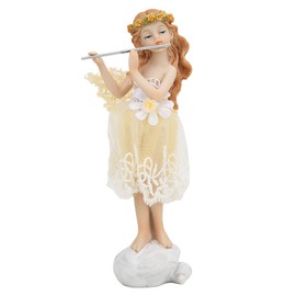 Flower Fairy Playing Flute Figurine Elegant Angel Statue Resin Desk Decoration Gift