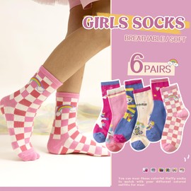 Girls Socks Unicorn Gifts Kids Crew Funny Cotton Cute Animal Novelty Cartoon Pattern Fashion Crazy Socks 6 Pairs (6 Pairs Unicorn F, 6-8 Years)