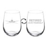 MIP Wine Glass Goblet Two Sided Retirement Gift Airplane Pilot