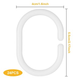 Alaoo Curtain Hooks, 24 Pack Plastic C-Shaped Shower Curtain Hooks, White Plastic Curtain Hanging Rings for Bathroom Shower Window Rod