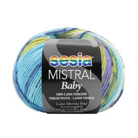 2 Multicoloured Yarn for Knitting and Crocheting, 100% Fine Merino Wool, Shrink-Free, Sesia Mistral Baby (2, Multicoloured - 3443)