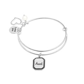 LeCalla 925 Sterling Silver Aunt Expandable Wire Multi-Charm Bangle Bracelet for Women