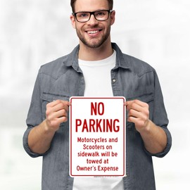 No Parking Motorcycles And Scooters On Sidewalk Will Be Towed At Owners Expense Sign, 10x7 Inches, 4 Mil Vinyl Decal Stickers Weather Resistant, Made in USA by My Sign Center