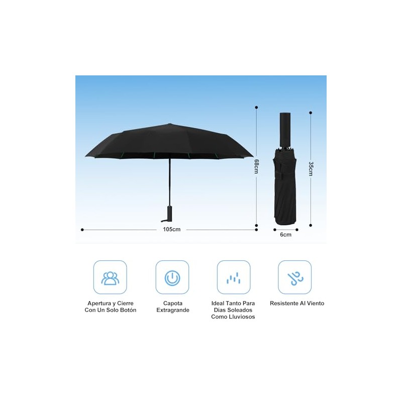 Paraguas Plegable Automático Reforzado,Paraguas Plegable de la luvia y Sombrilla