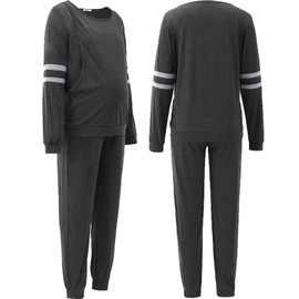 Sawpy Maternity Nursing Pajamas Set Breastfeeding Sleepwear Suit Nursing Pjs Set Long Sleeve Top Pajama Pants Grey 2xl