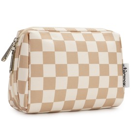 Small Makeup Bag for Purse Travel Makeup Pouch Mini Cosmetic Bag for Women (Light Brown, Small)