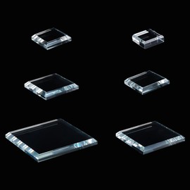 PH PandaHall 6 Pack Klarglas Display Basis, 6 Größe Quadrat Flachglas Display Stand Blöcke Würfel poliert Riser Sockel Ständer für Figuren, Kristalle, Sammlung, Schmuck, Kunsthandwerk, 3-10cm