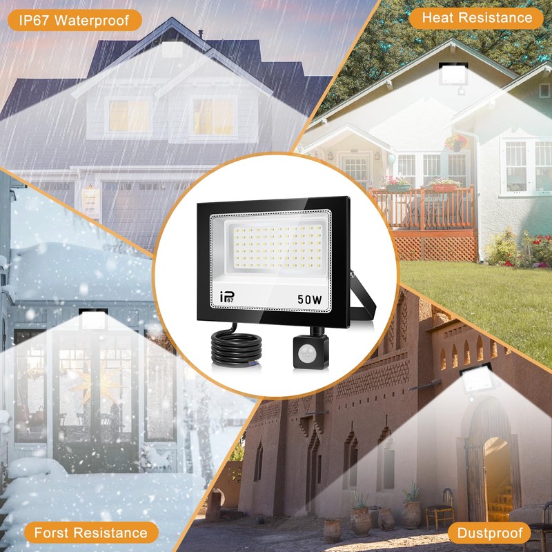 50 W LED Spotlight with Motion Sensor Outdoor, 5000 lm,