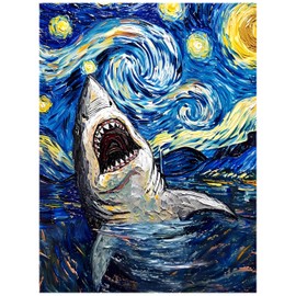 GVYGVY Diamond Art Kits for Adults, Vintage Shark Round Full Drill 5D Diamond Painting Kits for Adults Beginners, Diamonds Pictures Diamond Painting Crafts Home Wall Decor 12x16 Inch Frameless