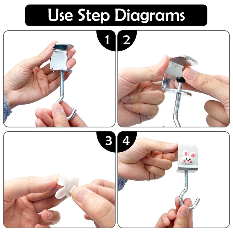 4pcs Desk Mount Bag Holder Hook，Adjustable Thickness for Bags, Carbon