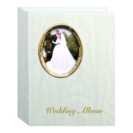 Pioneer Bound Wedding Photo Album White with Gold Oval Framed Cover and Wedding Album Text, Holds 200 4x6 Pictures, WAF-46