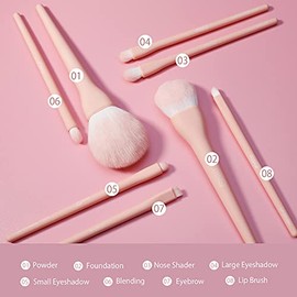 MSQ Juego de 8 brochas de maquillaje, brochas de maquillaje, brocha de mezcla, brochas para sombra de ojos, juego con bolsa (rosa)