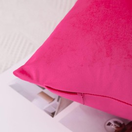 MoonRest - Pack of 2, Velvet Decorative Pillow Cover Set, Cozy Soft with Hidden Zipper Solid Color for Sofa Bedroom Car Couch Throw Pillow 16 x 16 Fuchsia