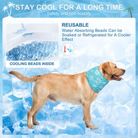 BEAUTYZOO Dog Cooling Bandana for Medium Large Dogs, 2 Pack Instant Cooling Bandanas Breathable Cooling Ice Towel Neck Wraps, Hawaiian Pattern Pet Scarf Keep Dogs Cool in Hot Summer, Blue L