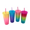 LINDACA 24oz/710ml Double Wall Gradient Colour Reusable Plastic Cup with