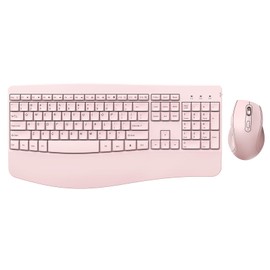 Wireless Keyboard and Mouse - Full Size Ergonomic Keyboard with Palm Wrist Rest Ergonomic Mouse Cordless for Windows Computers Laptops - Light Pink (Upgrade)