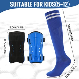 Zuimei 2 Pairs Kids Football Socks with Shin Pads Blue and Red Boys Football Socks Knee High Breathable Kids Shin Pads for Junior Soccer Training(5-12 Years)