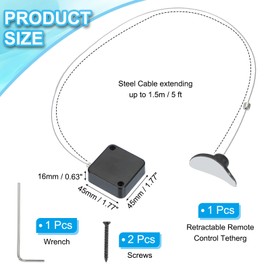 PATIKIL 5 ft Retractable Remote Control Tether, Security Cable Lanyard Lock with Double Sided Adhesive & Screw for TV Remote Control Gaming Controller, Black(Curved Rubber Cap)