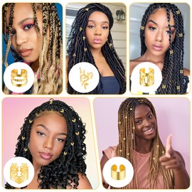 Tyqour 50pcs Gold Hair Jewelry for Braids Accessories Loc Jewelry for Hair Dreadlocks Adjustable Hair Rings Hair Cuff Hair Charms Braid Jewelry Hair Beads Decorations for Men Women