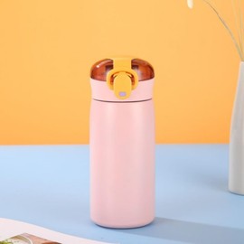 Stainless Steel Insulated with Straw, Kids Water BottleLeak-Proof, Mini Thermos,11 oz, BPA Free,8Hrs Hot, 12Hrs Cold (Pink)