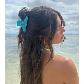 WOWORAMA Blue Hair Claw Clips for Women Cute Cherry Hair Clips with Crystals 3.5" Medium Claw Clips Non-Slip Hair Jaw Clips for Thick Fine Hair