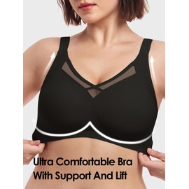 Brabalas Wireless Bras for Women, Comfortable Bras for Women No Underwire, Supportive Womens Bras Wirefree Black 36D