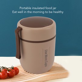 PenRux Insulated Food Container, 500 ml Children's Vacuum Insulated Stainless Steel Food Container, Leak-proof Lid, Soup Thermos for Hot Food with Folding Spoon (Khaki)