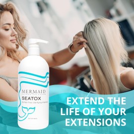 Mermaid Extension Hair Care Seatox | Oil & Sulfate Free Deep Cleansing Clarifying Shampoo Safe for Hair Extensions | Detoxify Remove Product Build Up | Restore Shine with Clean Fragrance | 32 oz