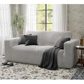 Mamma Mia Covers Loveseat Slipcover - Oversized Chair Cover - Stretch Couch Cover - Cushion Love Seat Sofa Cover - 1-Piece Form Fit Washable Protector - Mille Righe Collection - Platinum