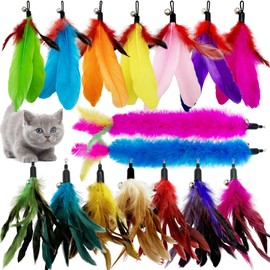 CATENEED Cat Feather Toys Refill Cat Wand Replacement Feathers, 16 PCS Cat Toy Feather Refills, Cat Wand Attachments Feathers for Cat Toys