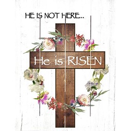 Rustic Pallet Art He is Not Here He is Risen Wooden Wall Hanging, 9"X12" Decorative Plaque