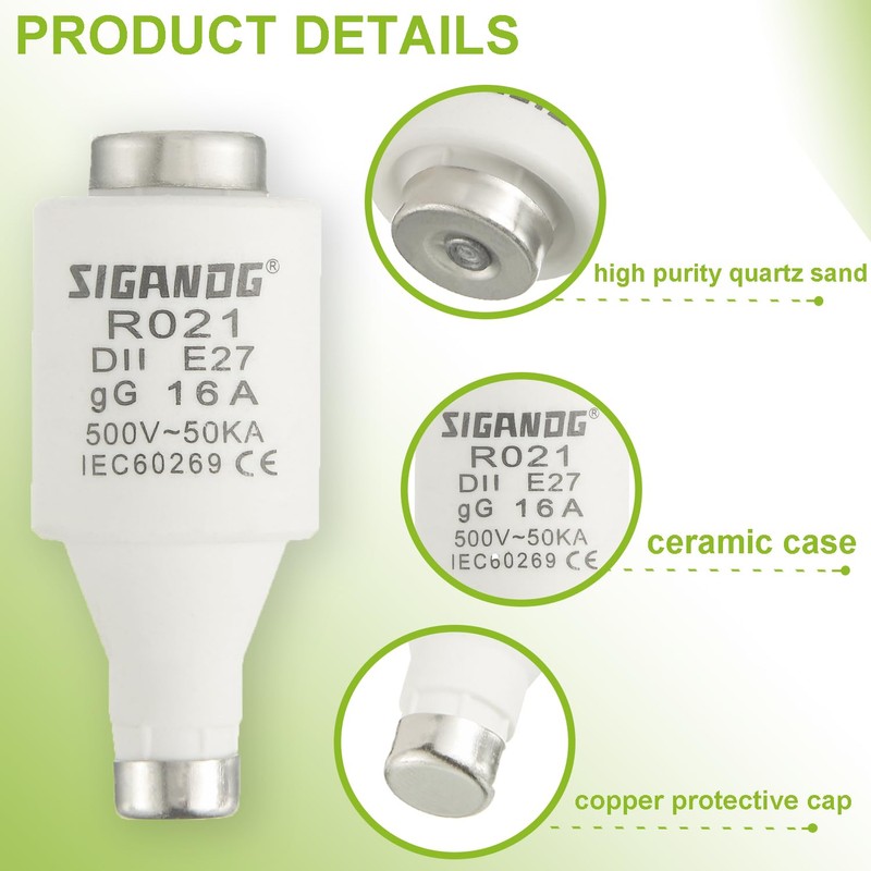 SIGANDG 16A DII E27 R021 Spiral Ceramic Fuses gG Diazed