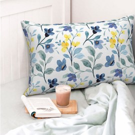 GIOPAMGO Yellow Blue Lumbar Pillow Covers 12x20 Set of 2, Floral Leaves Farmhouse Decorations Throw Pillow Covers Vintage Watercolor Plants Outdoor Decorative Linen Cushion Case for Couch Sofa Home