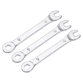 uxcell 3pcs 6mm Thin Combination Wrench with Offset 6-Point End and 15° Angled Open End Multi-function Metric Mirror-Chrome Plated High Carbon Steel Spanners for Maintenance and Repairs