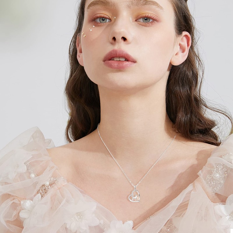 TANGPOET Horse Necklace 925 Sterling Silver Heart Animal Necklaces Mother