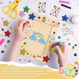 FYSL Set of 6 Wooden Picture Frames for Painting for Children (14 x 19 cm) | Picture Frame Craft Set with 12 Watercolours, Glitter Stones | Creative Set for DIY Design