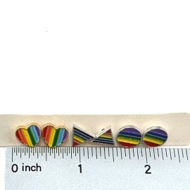Unbranded Set of Three Stud Earrings Rainbow Enamel Pride Heart