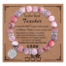 iWenSheng Teacher Appreciation Gift for Women - Natural Stone Teachers Stretch Bracelet Christmas Valentine’s Day Gifts